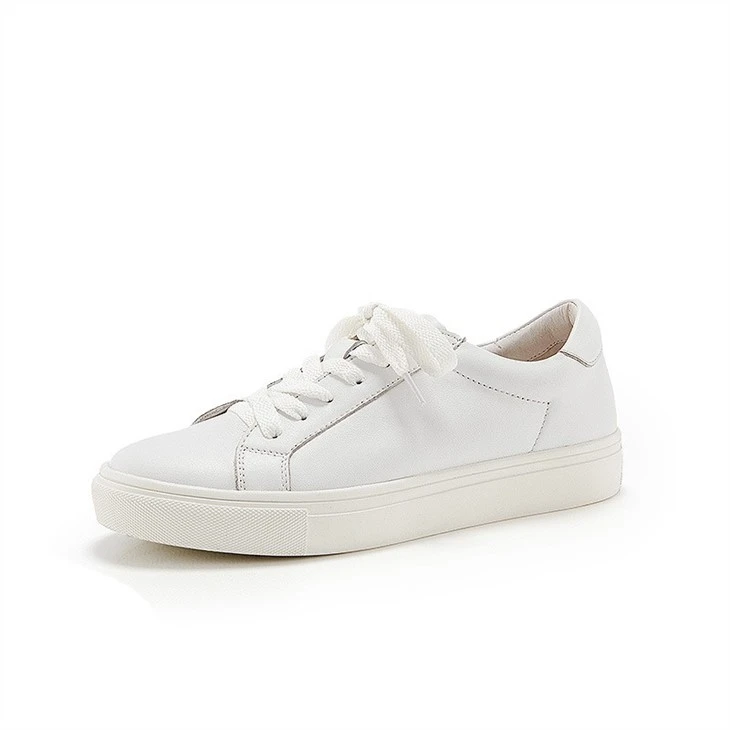 plain white color leather sneakers shoes for women